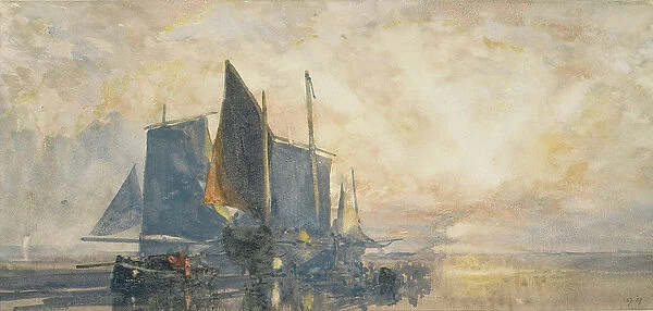Fishing Boats at Anchor: Sunset, 19th century (watercolour)
