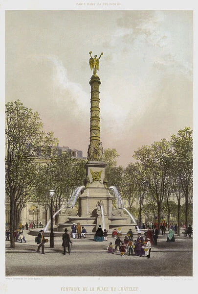 Fontaine De La Place Du Chatelet (colour litho)