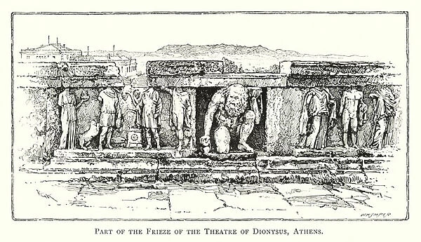 Part of the Frieze of the Theatre of Dionysus, Athens (engraving)