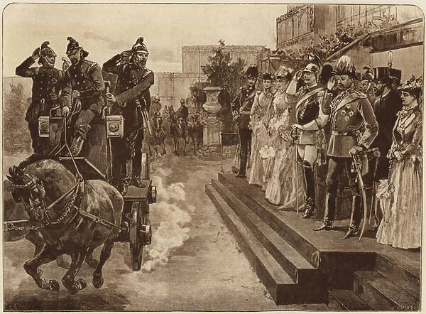 The German Emperors Visit, Review of the Fire Brigades, 1891 (gravure)
