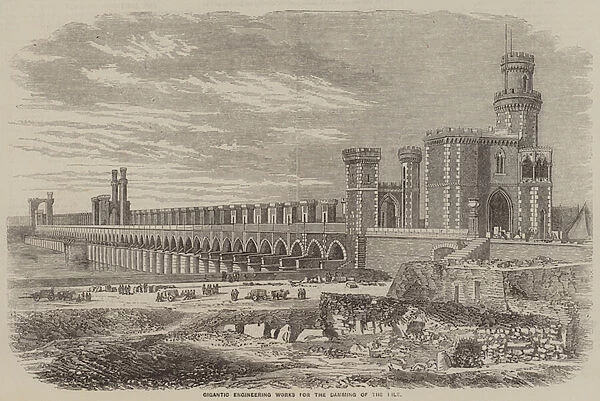 Gigantic Engineering Works for the Damming of the Nile (engraving)
