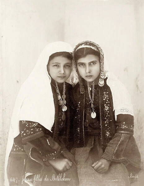 Two girls from Bethlehem, c. 1867-98 (b  /  w photo)
