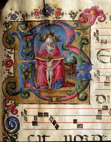 The Holy Trinity (Throne of Grace), initial letter B, 15th century (miniature)