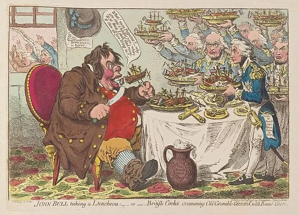 John Bull taking Luncheon or British Cooks cramming Old Grumble Gizzard with Bonne Chere