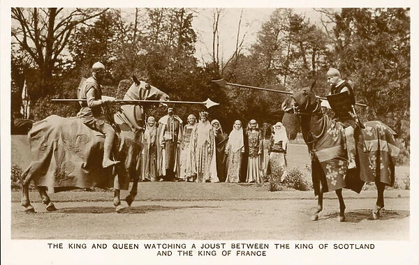 The King and Queen watching a joust between the King of Scotland, and the King of France (b  /  w photo)