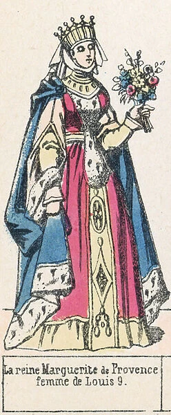 La reine Marguerite de Provence, femme de Louis 9 (coloured engraving)