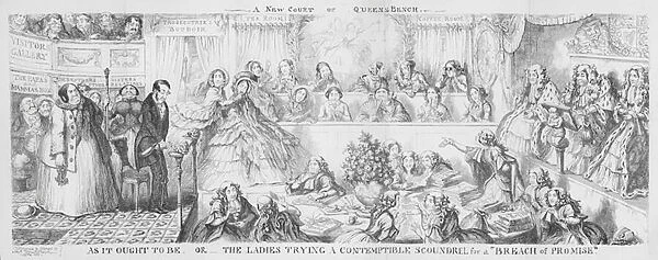 Ladies trying a contemptible scoundrel for a 'Breach of Promise. '(engraving)