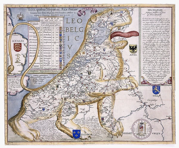 Leo Belgicus, showing the Low Countries in the shape of a lion