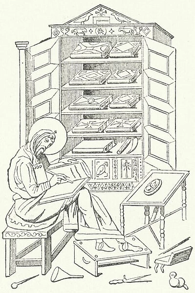 Library of a bourgeois citizen of the Eastern Roman Empire (engraving)