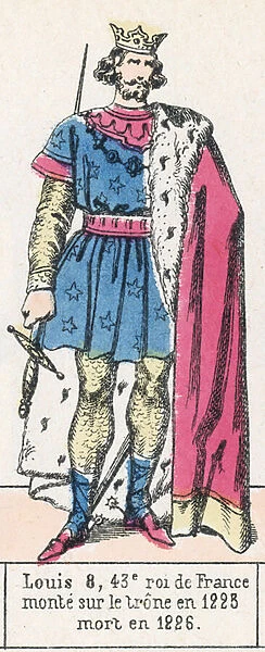 Louis 8, 43e roi de France, monte sur le trone en 1223, mort en 1226 (coloured engraving)
