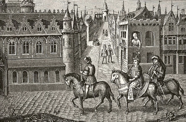 Louis IX has a pot of urine poured on him by a student as he rides to church in Paris