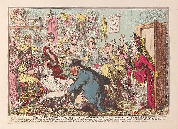 The Man of Feeling in search of Indispensibles; a scene at the little French Milliners