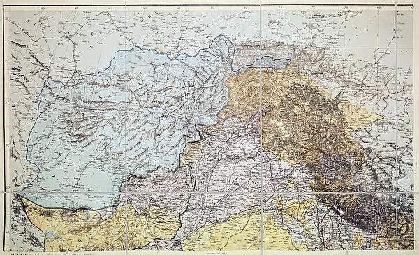 Map of Afghanistan, 1898 (colour engraving)