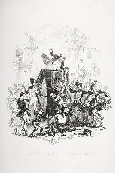 Mr. Weller attacks the executive of Ipswich, illustration from The Pickwick