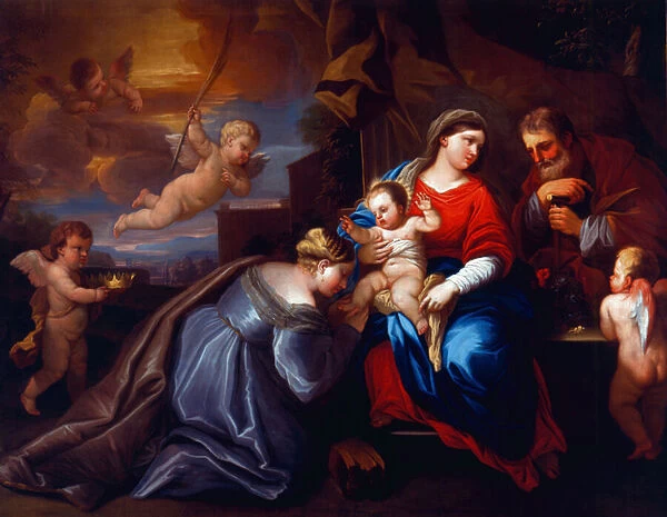 The Mystic Marriage of St. Catherine in a Giordano Composition (oil on canvas)