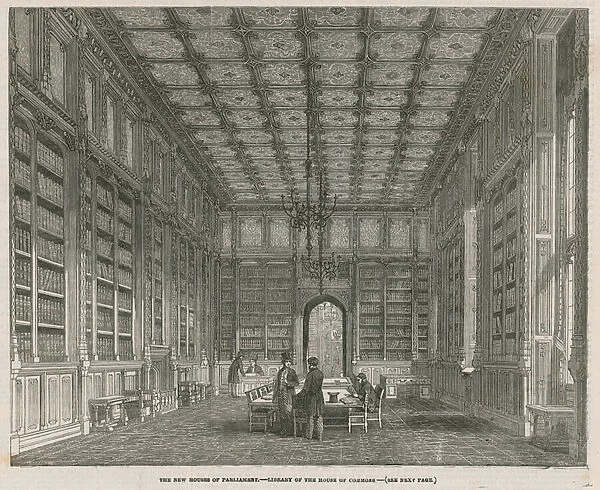 The new Houses of Parliament - the Library of the House of Commons (engraving)