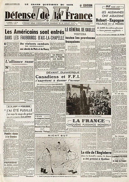 The front page of the 'Defense of France'of Saturday, September 16