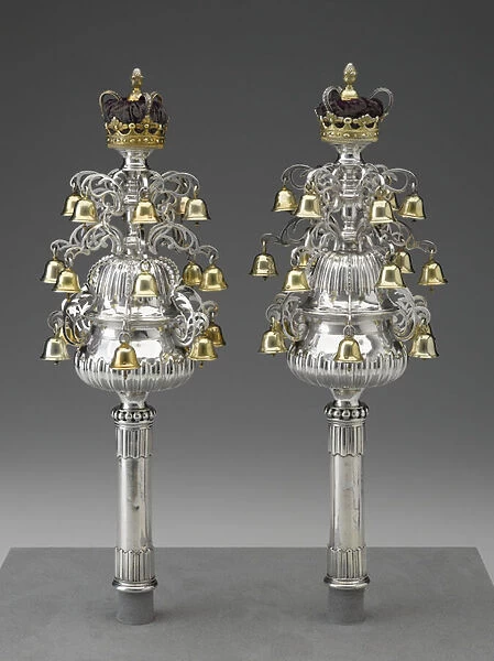 Pair of Torah Finials and Pointer, 1783  /  84 (silver: hollow-formed, repousse, cast, chased