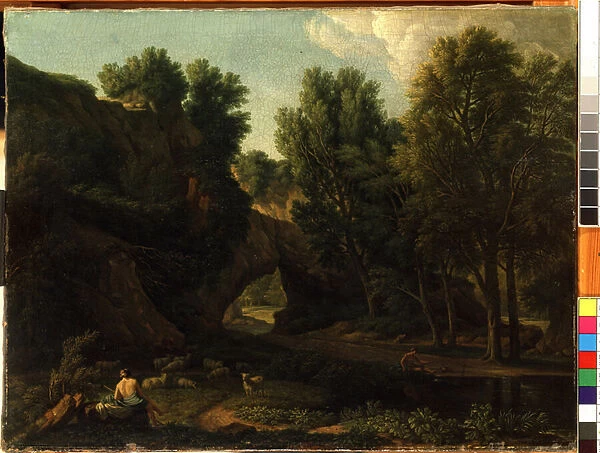 Paysage (Landscape). Peinture de Isaac de Moucheron, (1667-1744). Art hollandais, style baroque. Huile sur toile. State M. Ciurlionis Art Museum, Kaunas
