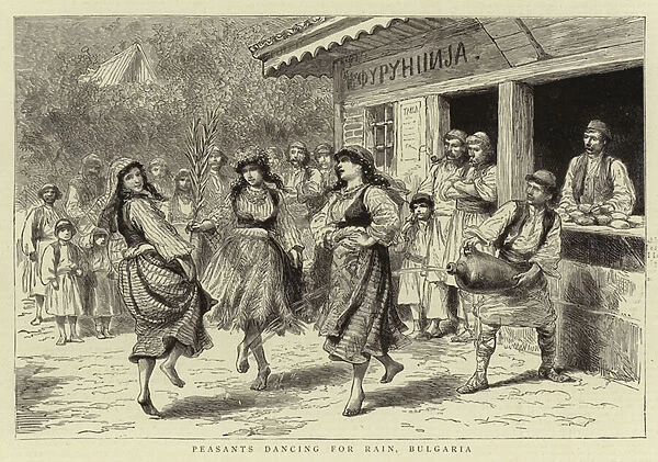 Peasants dancing for Rain, Bulgaria (engraving)