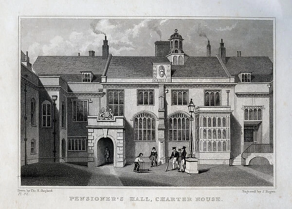 Pensioners Hall, Charter House, engraved by John Rogers, 1830 (engraving)