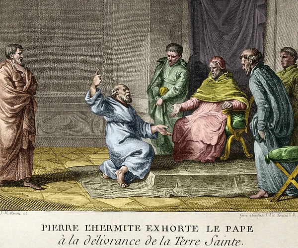 Peter the Hermit exhorts Pope Urban II to the deliverance of the Holy Land in 1093
