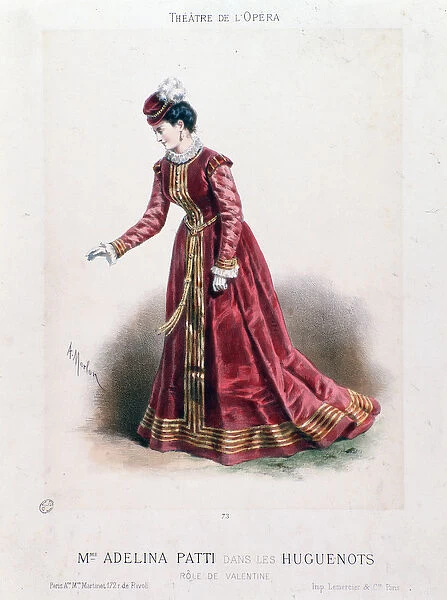Portrait of singer Adeline Patti (1843-1919) as Valentine in 'Les Huguenots'