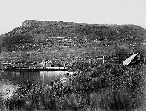 Post at Rorkes Drift with Signal Hill in the distance, 1879 (b  /  w photo)