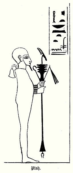 Ptah, ancient Egyptian god of craftsmen and architects (engraving)