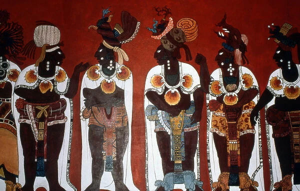 Reproduction of a mural showing noble men dressed for a ceremony