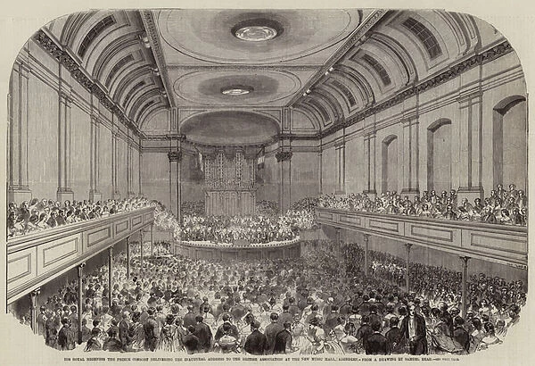 His Royal Highness the Prince Consort delivering the Inaugural Address to the British Association at the New Music Hall, Aberdeen (engraving)