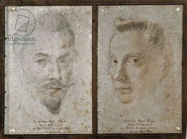 Self-portrait and portrait of the sister of the painter (Drawing, 16th century)