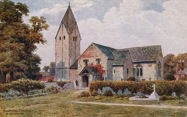 Sompting Church near Worthing (colour litho)