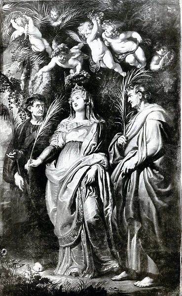 St. Domitilla with SS. Nereus and Achilleus, 1608 (oil on canvas) (b  /  w photo)