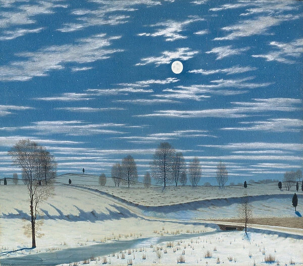 Winter Scene in Moonlight, 1869 (w  /  c and gouache on white wove paper)