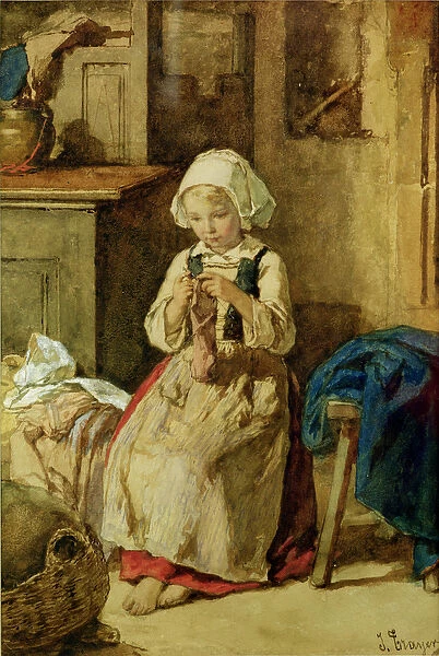 Young girl sewing