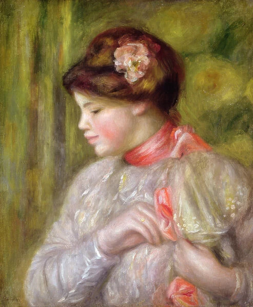 Young woman adjusting her blouse, 1900