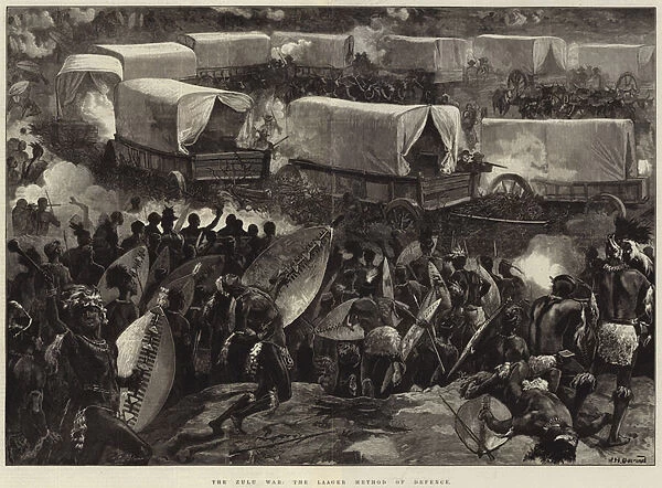The Zulu War, the Laager Method of Defence (engraving)