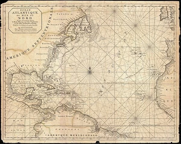 1683, Mortier Map of North America, the West Indies, and the Atlantic Ocean, topography