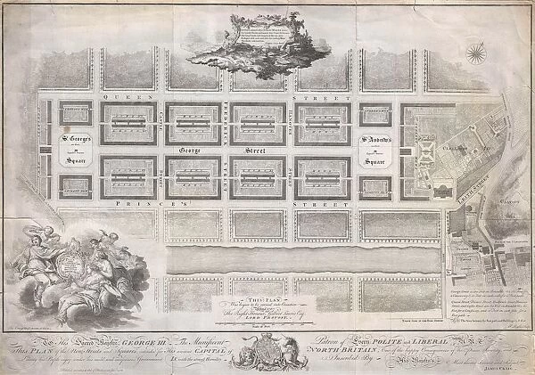 1768, James Craig Map of New Town, Edinburgh, Scotland, First Plan of New Town, topography
