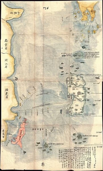 1781, Japanese Temmei 1 Manuscript Map of Taiwan and the Ryukyu Dominion, topography