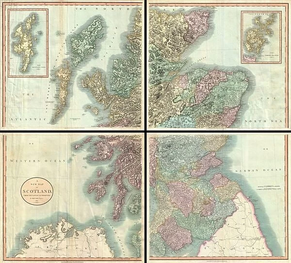 1801, Cary Map of Scotland, 4 Sheets, John Cary, 1754 - 1835, English cartographer