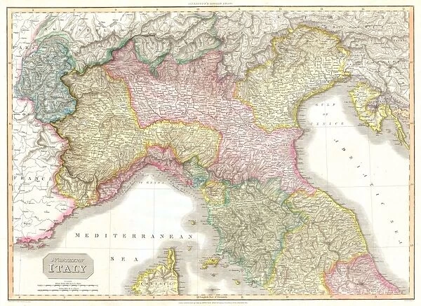 1809, Pinkerton Map of Northern Italy, Tuscany, Florence, Venice, Milan, John Pinkerton