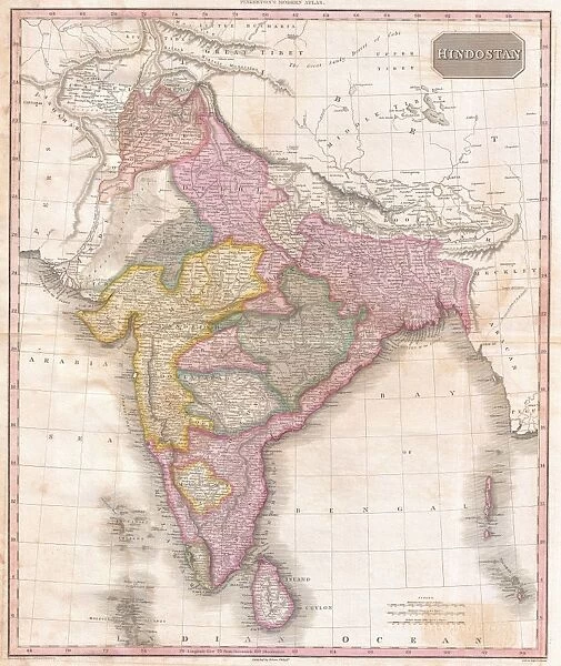 1818, Pinkerton Map of India, Pakistan, Afghanistan, Tibet, Nepal, Sri Lanka, John Pinkerton