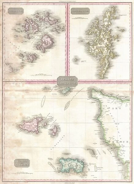 1818, Pinkerton Map of Jersey, Guernsey, Scilly and Shetland, British Isles, John Pinkerton