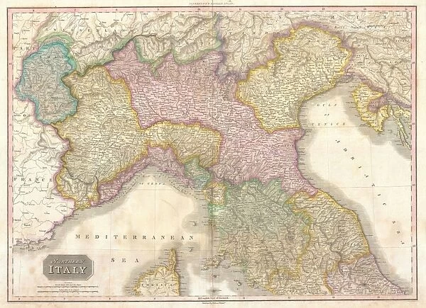 1818, Pinkerton Map of Northern Italy, Tuscany, Piedmont, Milan, Venice, John Pinkerton