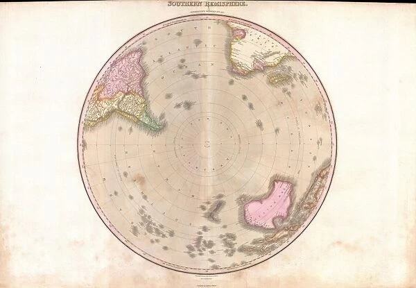 1818, Pinkerton Map of the Southern Hemisphere, South Pole, Antarctic, John Pinkerton