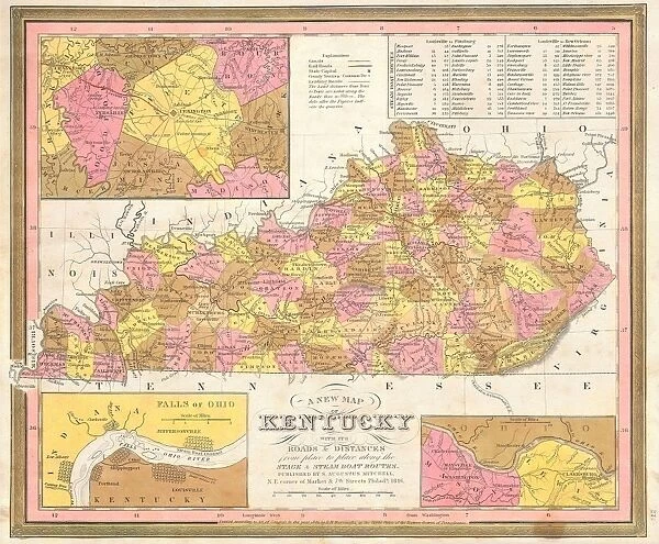 1846, Burroughs, Mitchell Map of Kentucky, topography, cartography, geography, land