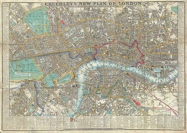 1848, Crutchley Pocket Map or Plan of London, England, topography, cartography, geography