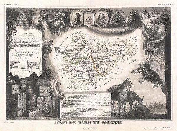 1852, Levasseur Map of the Department De Tarn Et Garonne, France, topography, cartography